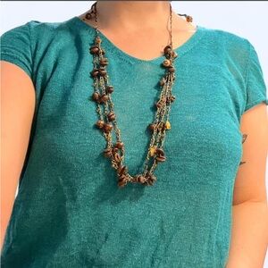 Boho necklace with coffee beans and amber